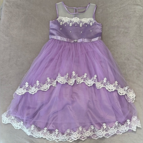 Other - Girls Size 12 Purple Tulle Lace Dress Graduation Party Flower Wedding Sleeveless